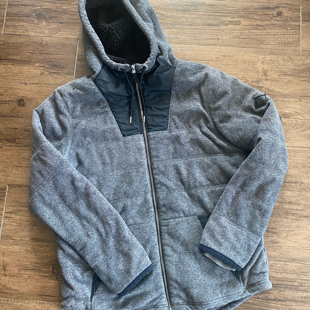 Hollister Charcoal and Black Hooded Puffer Jacket